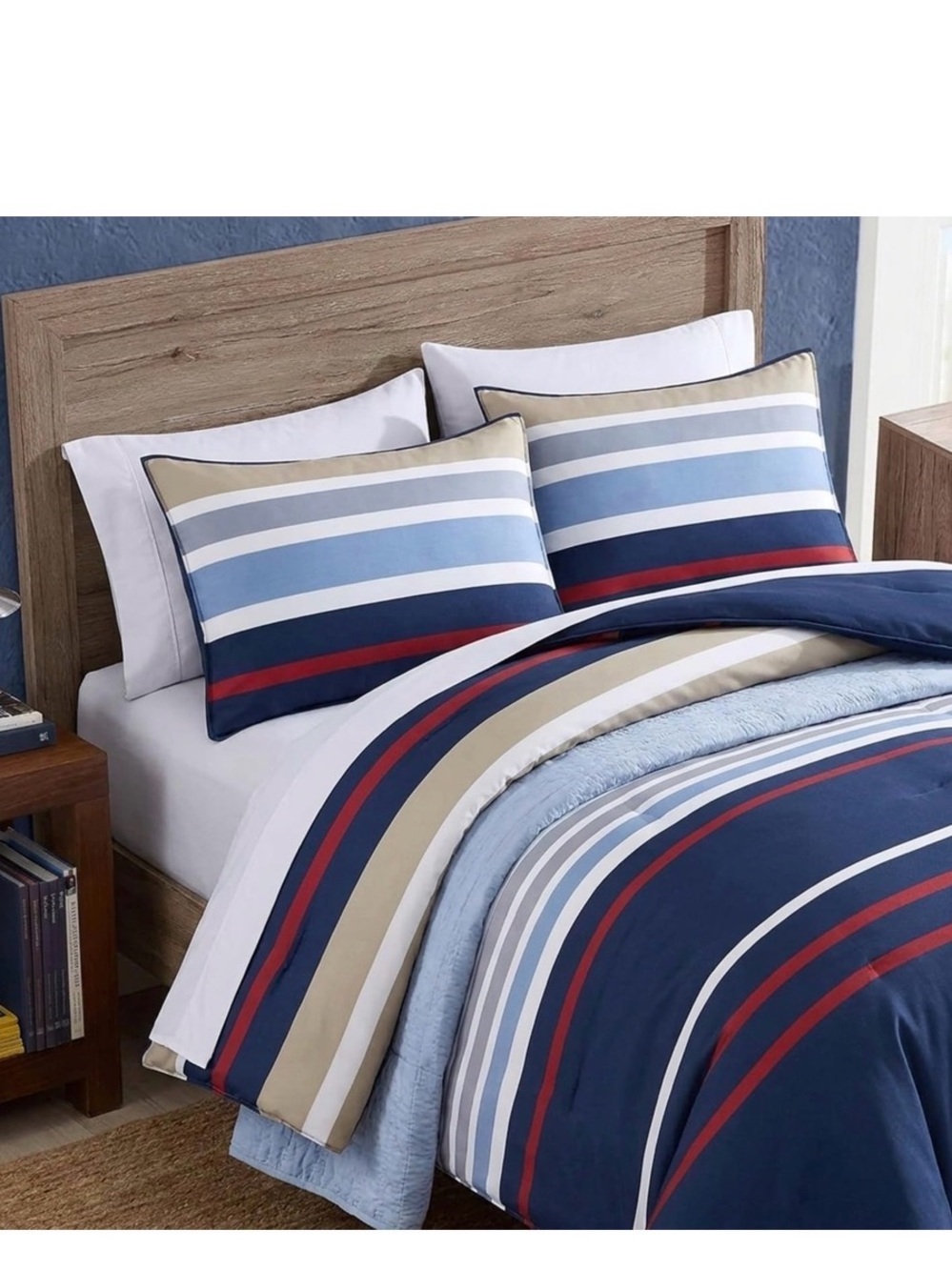 Nautica Striped Duvet Cover in Navy, Red, Tan and Light Blue